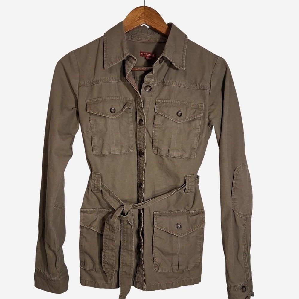 Womens belted jacket olive green Y2K button up jacket with belt and pockets